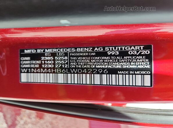 W1N4M4HB6LW042296 2020 MERCEDES-BENZ GLB-CLASS Красный Панорамный вид салона 360°