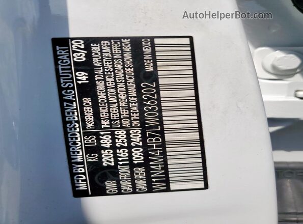 W1N4M4HB7LW036202 2020 MERCEDES-BENZ GLB-CLASS Белый 