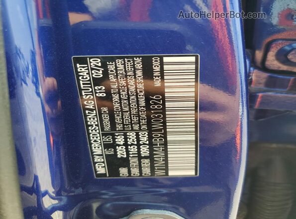 W1N4M4HB9LW031826 2020 MERCEDES-BENZ GLB-CLASS Blue 360 interior view