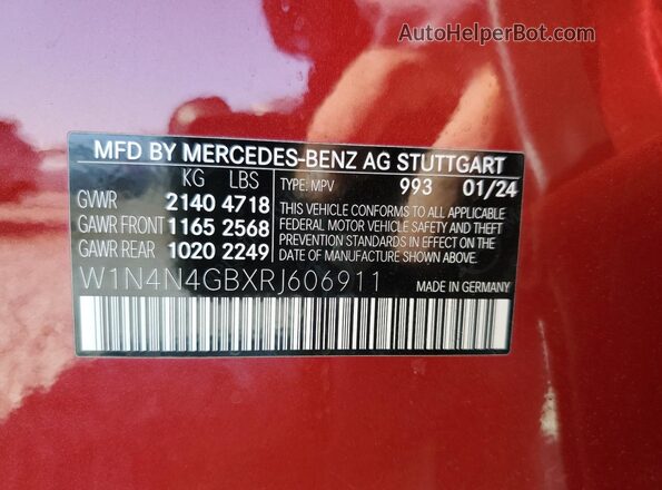 W1N4N4GBXRJ606911 2024 MERCEDES-BENZ GLA Red VIN կոդի պիտակի տեսք
