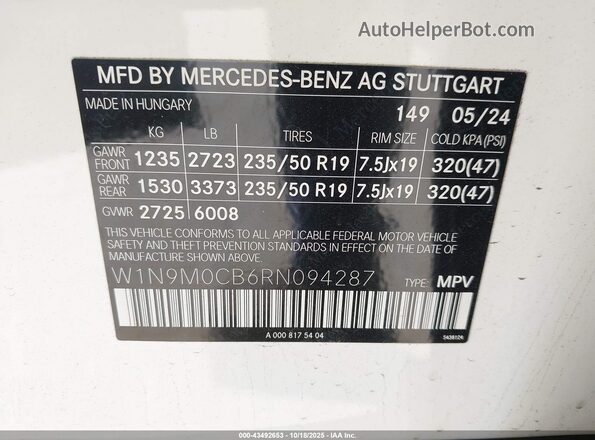 W1N9M0CB6RN094287 2024 MERCEDES-BENZ EQB 250 SUV White ძრავის განყოფილების ხედი
