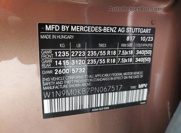W1N9M0KB7PN067517 2023 MERCEDES-BENZ EQB Brown Widok wnętrza 360 stopni