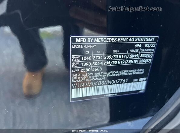 W1N9M0KB8NN007761 2022 MERCEDES-BENZ EQB 300 SUV Black Widok komory silnika