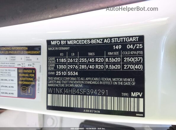 W1NKJ4HB4SF394291 2025 MERCEDES-BENZ GLC 300 White 