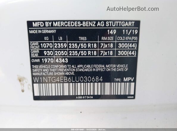 W1NTG4EB6LU030684 2020 MERCEDES-BENZ GLA 250 White Вид підкапотного простору