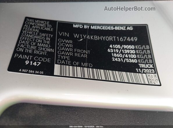 W1Y4KBHY0RT167449 2024 MERCEDES-BENZ SPRINTER White Vista del compartimento del motor
