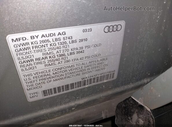WA124AFY3P2118648 2023 AUDI SQ5 Green Widok komory silnika