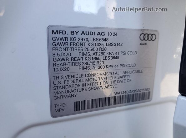 WA124BGF3SA015103 2025 AUDI OTHER White 