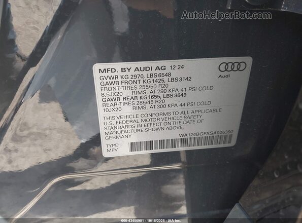 WA124BGFXSA026390 2025 AUDI Q6 E-TRON Gray Widok komory silnika