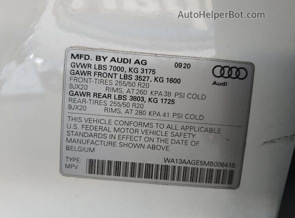 WA13AAGE5MB006415 2021 AUDI E-TRON White Widok komory silnika