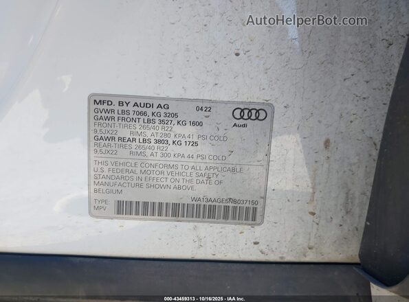 WA13AAGE5NB037150 2022 AUDI E-TRON White Engine compartment view
