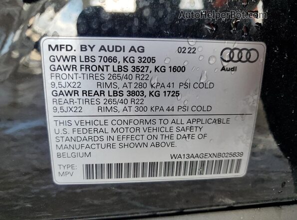 WA13AAGEXNB025639 2022 AUDI E-TRON Black Панорамний вид салону 360°