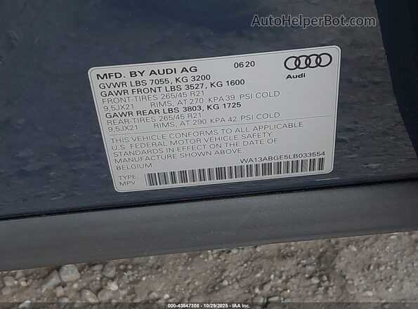 WA13ABGE5LB033554 2020 AUDI E-TRON Dark Blue Engine compartment view