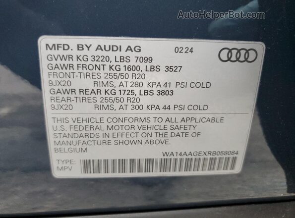 WA14AAGEXRB058084 2024 AUDI Q8 Gray Вид наклейки з VIN-кодом