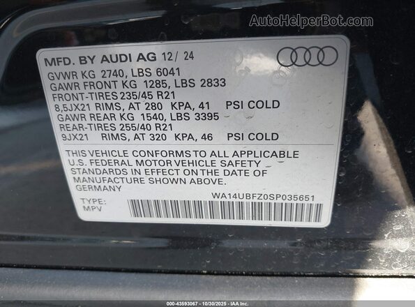 WA14UBFZ0SP035651 2025 AUDI Q4 Black 