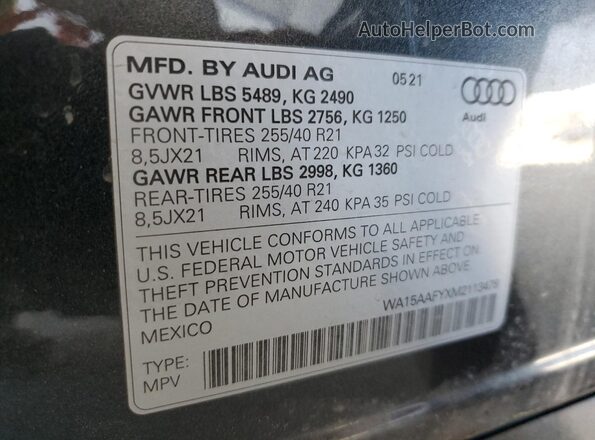 WA15AAFYXM2113478 2021 AUDI Q5 Charcoal 