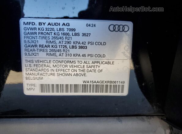 WA15AAGEXRB061149 2024 AUDI Q8 Black VIN կոդի պիտակի տեսք