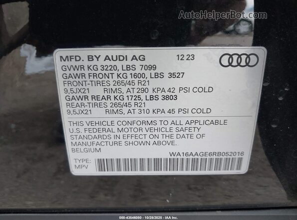 WA16AAGE6RB052016 2024 AUDI Q8 E-TRON Black ძრავის განყოფილების ხედი