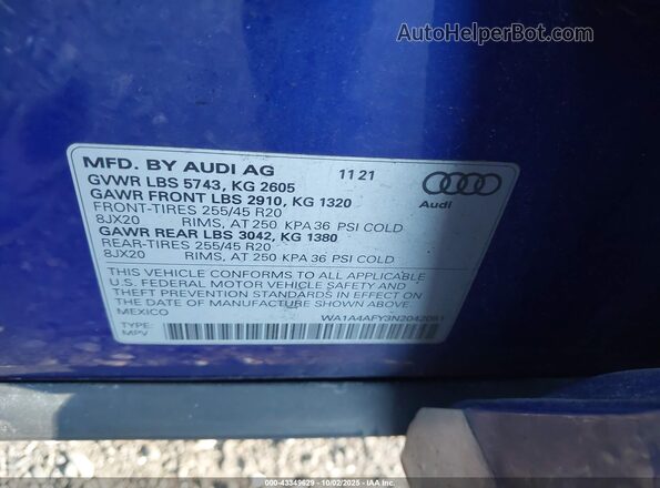 WA1A4AFY3N2042051 2022 AUDI SQ5 Blue Widok komory silnika