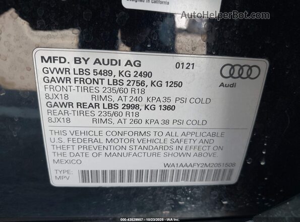 WA1AAAFY2M2051508 2021 AUDI Q5 Black 