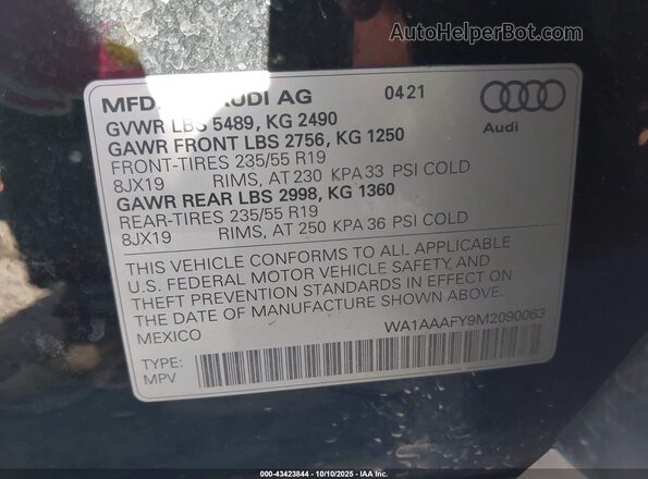 WA1AAAFY9M2090063 2021 AUDI Q5 Черный Вид подкапотного пространства