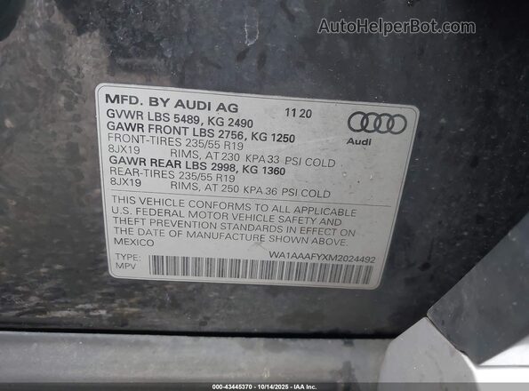 WA1AAAFYXM2024492 2021 AUDI Q5 Gray ძრავის განყოფილების ხედი