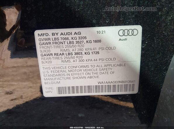 WA1AAAGE0NB013541 2022 AUDI E-TRON Black 