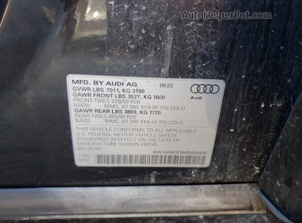 WA1AAAGE9MB005436 2021 AUDI E-TRON Gray VIN sticker view