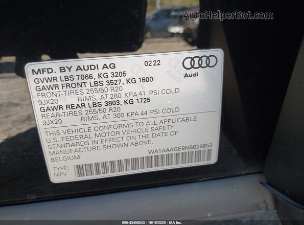 WA1AAAGE9NB028653 2022 AUDI E-TRON Black Вид підкапотного простору