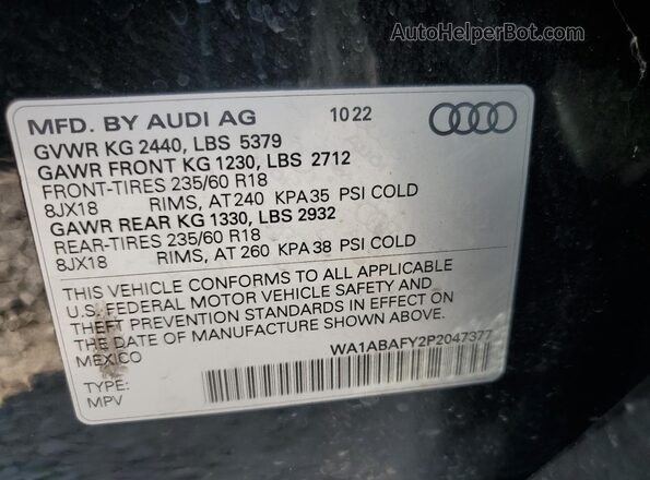 WA1ABAFY2P2047377 2023 AUDI Q5 Черный Вид наклейки с VIN-кодом