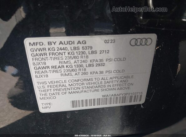 WA1ABAFY3P2103715 2023 AUDI Q5 Black Vista del compartimento del motor