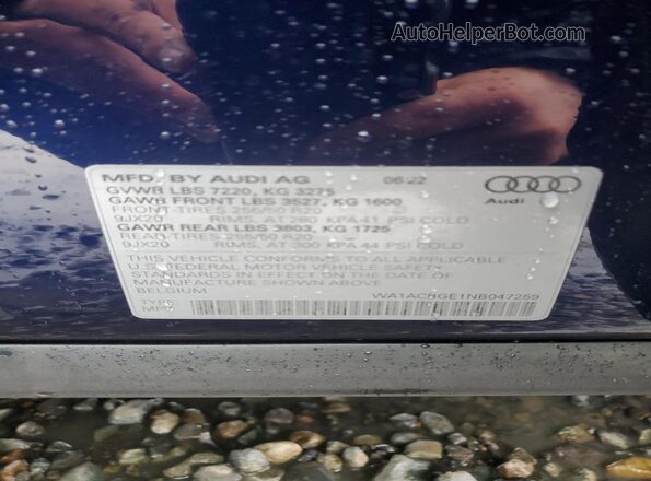 WA1ACBGE1NB047259 2022 AUDI E-TRON Синий Вид наклейки с VIN-кодом