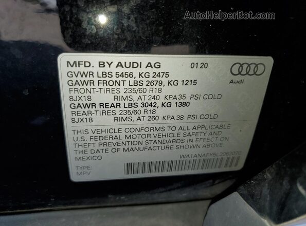 WA1ANAFY5L2062070 2020 AUDI Q5 Black Вид наклейки з VIN-кодом