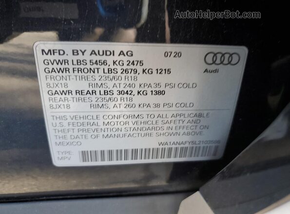 WA1ANAFY5L2103586 2020 AUDI Q5 Black VIN կոդի պիտակի տեսք