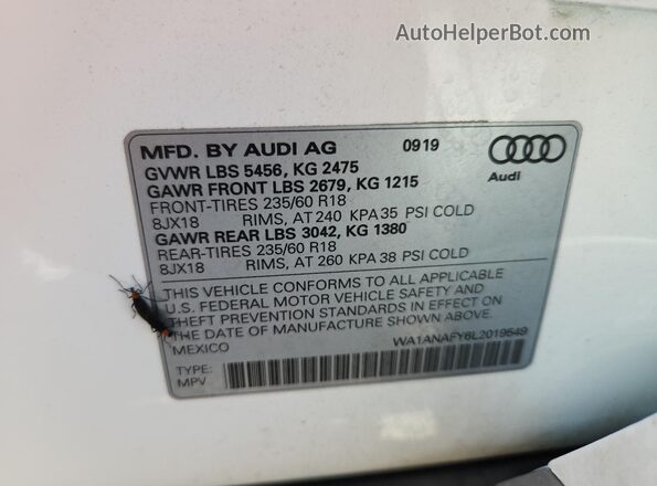 WA1ANAFY6L2019549 2020 AUDI Q5 White 360 interior view