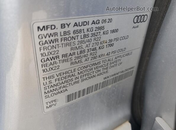 WA1AWAF16LD026862 2020 AUDI SQ8 Silver Widok komory silnika