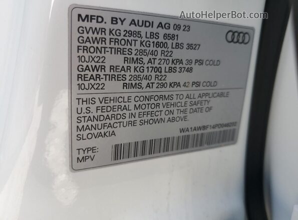 WA1AWBF14PD046202 2023 AUDI SQ8 White სალონის 360-გრადუსიანი ხედი