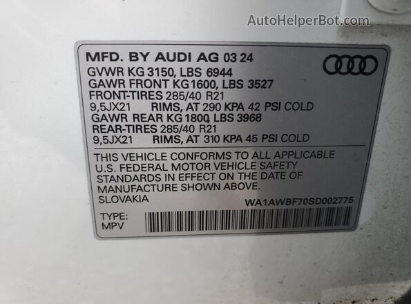 WA1AWBF70SD002775 2025 AUDI SQ7 White 360 interior view