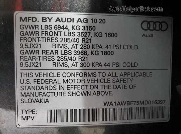 WA1AWBF75MD016397 2021 AUDI SQ7 Charcoal Widok wnętrza 360 stopni