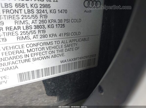 WA1AXBF74ND012503 2022 AUDI Q7 Black 