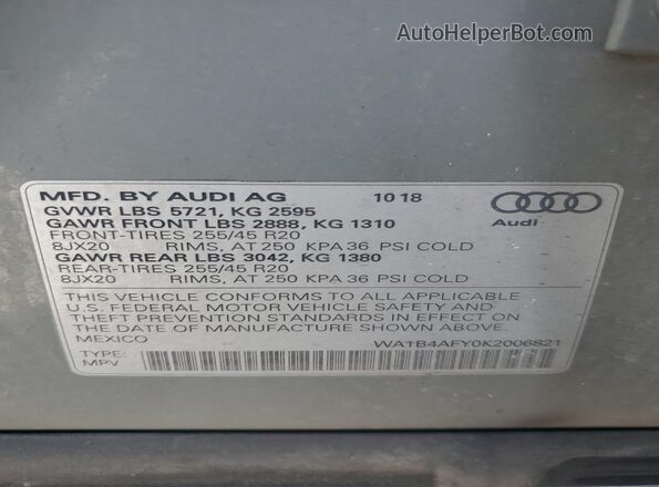 WA1B4AFY0K2006821 2019 AUDI SQ5 Gray სალონის 360-გრადუსიანი ხედი