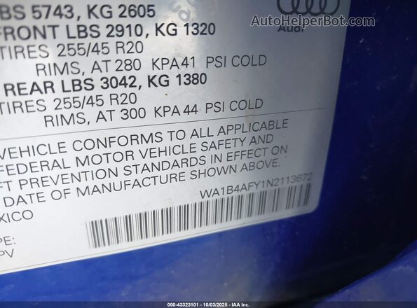 WA1B4AFY1N2113672 2022 AUDI SQ5 Blue Widok komory silnika