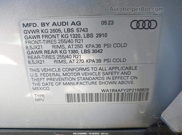 WA1B4AFY2P2156825 2023 AUDI SQ5 Silver Widok komory silnika