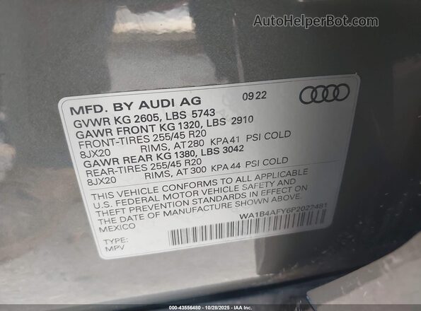 WA1B4AFY6P2022481 2023 AUDI SQ5 Gray Engine compartment view
