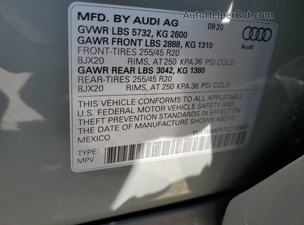 WA1B4AFY7L2120087 2020 AUDI SQ5 Gray Vista interior de 360 grados