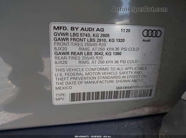 WA1B4AFY8M2034966 2021 AUDI SQ5 Gray Engine compartment view