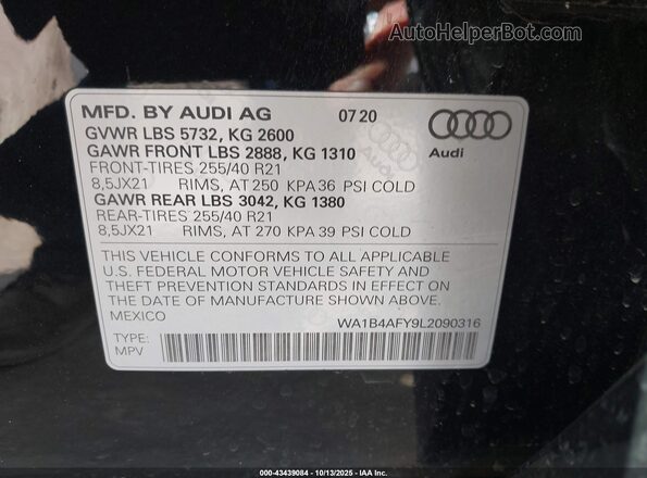 WA1B4AFY9L2090316 2020 AUDI SQ5 Black Vista del compartimento del motor
