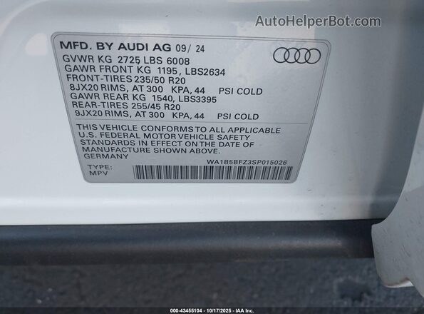 WA1B5BFZ3SP015026 2025 AUDI Q4 White 
