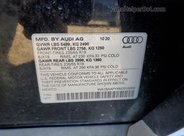 WA1BAAFYXM2015098 2021 AUDI Q5 Black Engine compartment view