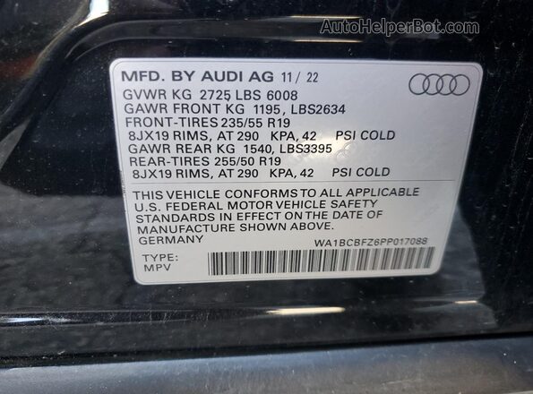 WA1BCBFZ6PP017088 2023 AUDI Q4 Black Vista interior de 360 grados